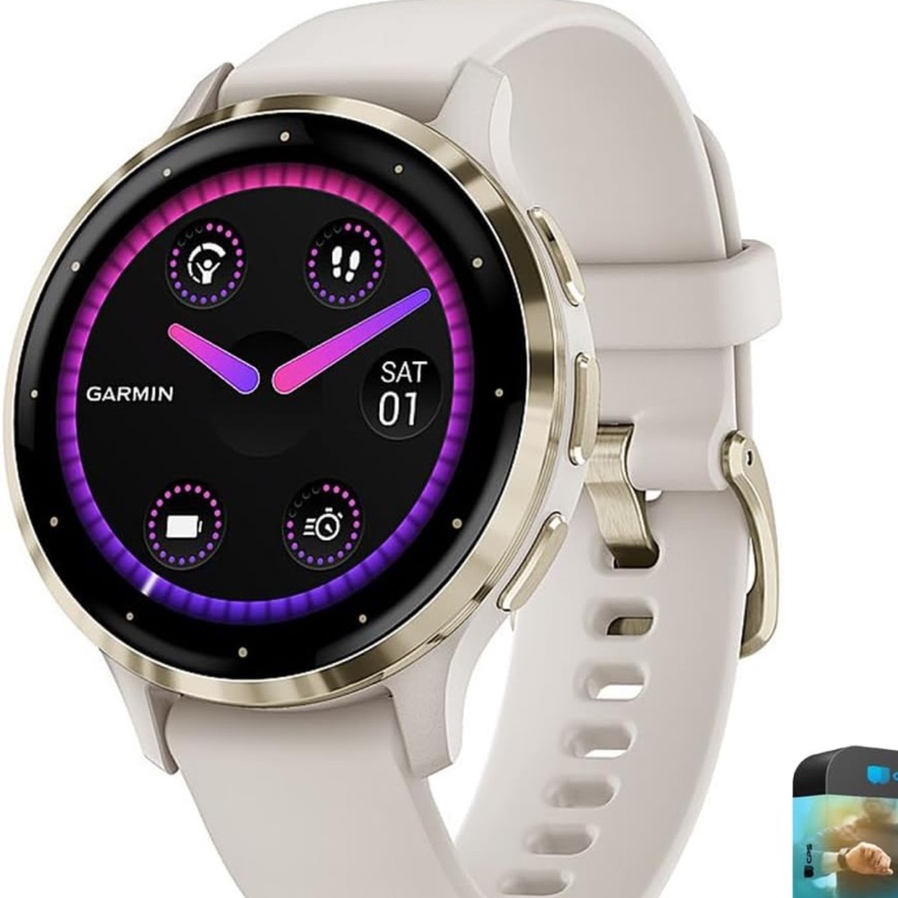 Garmin Venu 3S Smartwatch - Ivory and Soft Gold + Extra Bands